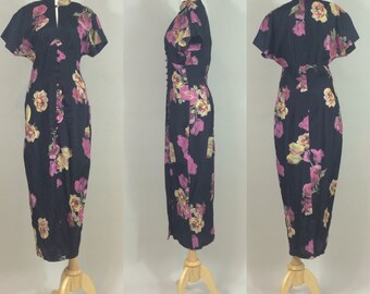 Karen Alexander Dress / Vintage Black Dress / Vintage Floral Dress / Vintage Karen Alexander Floral Print Dress