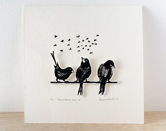 Bird art print - original linocut print - bird decor- wall decor- linoleum