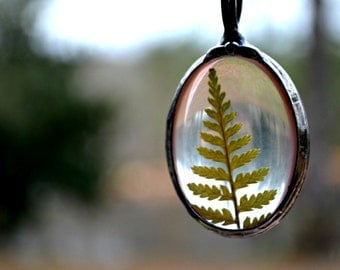 Real Fern Necklace, Terrarium Necklace, Summer Necklace, Real Fern Encased in Glass, Terrarium Fern Jewelry (2486)