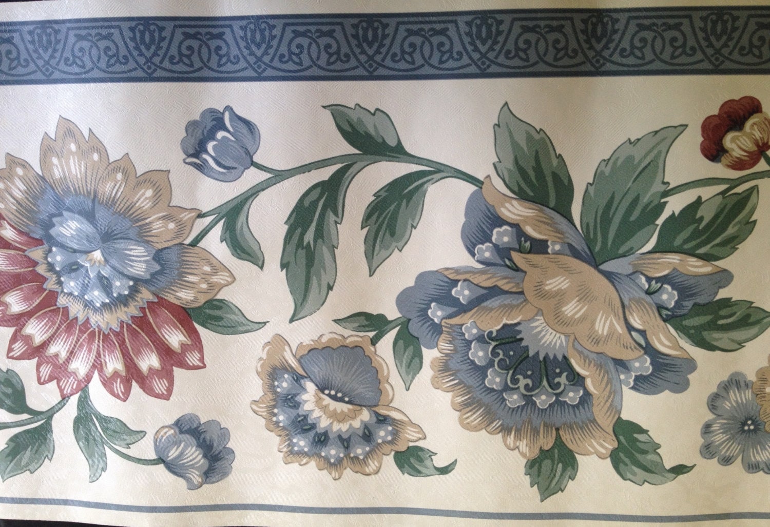 Wallpaper Border Trim 5yds Blue Flowers By AnniMaesCollectibles   Il Fullxfull.1015685225 O9p0 