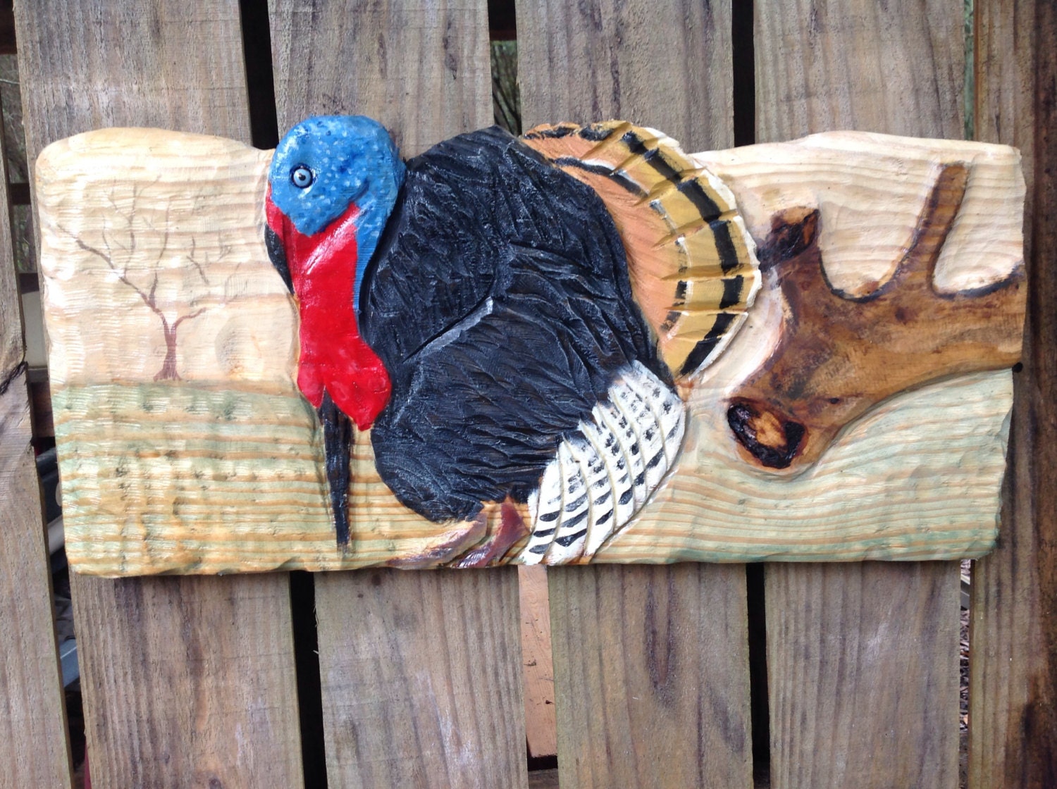 Wild Turkey Scene 24 Chainsaw Carving Wooden Wild Bird