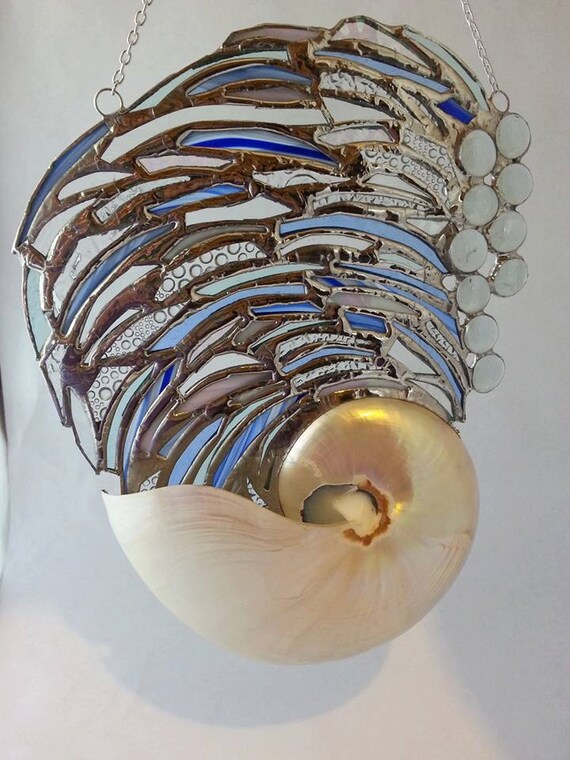 Nautilus Shell Stained Glass Wave by KristinHawkeDesign on Etsy