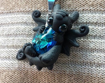 Toothless dragon Colbolt heart Swarovski crystal hand made necklace