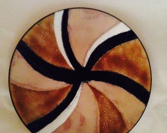 1972 Swirl Enameled brown black white Earl Hand Made Plate