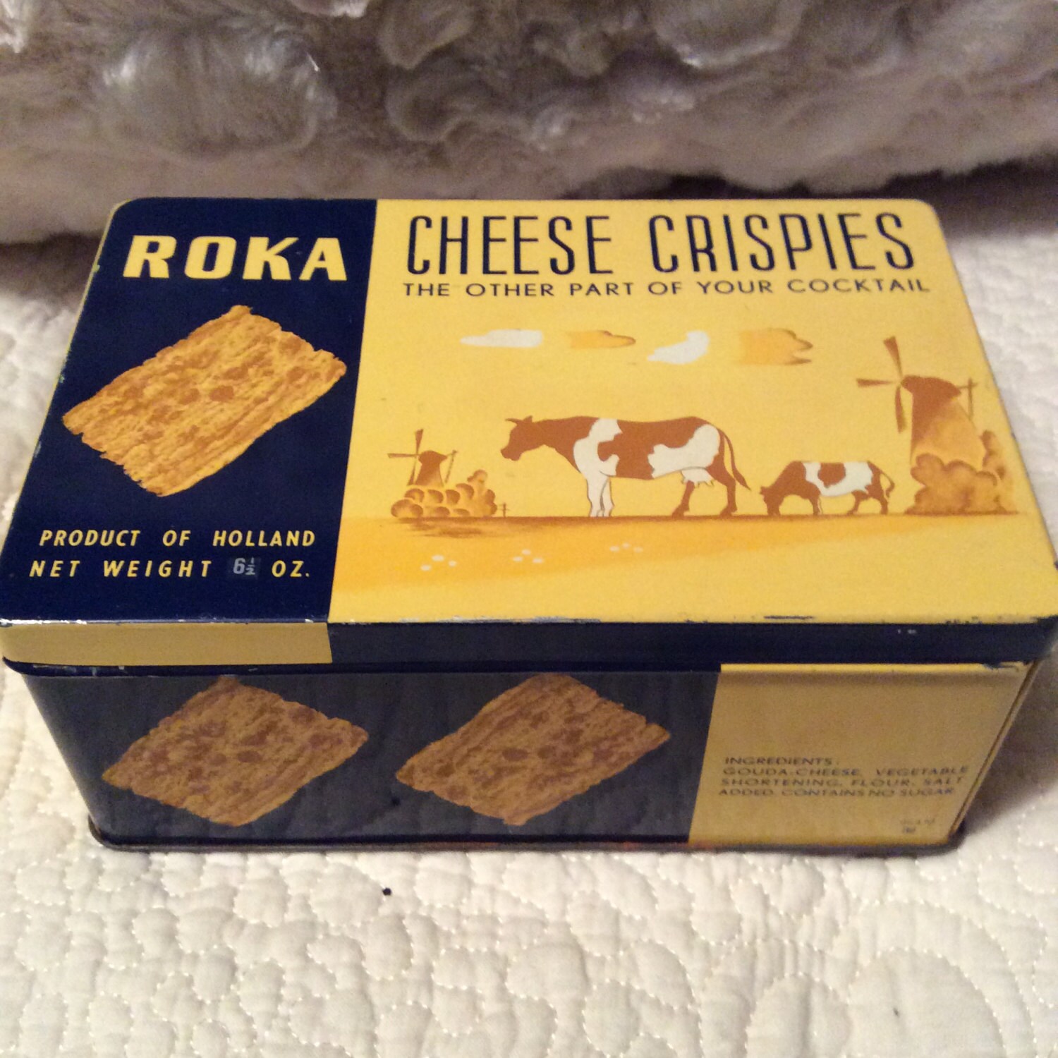 Vintage Roodenrys Roka Cheese Crispies Tin Container Holland