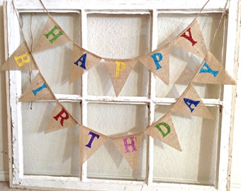 Happy Birthday Banner, Birthday Banner, Burlap Birthday Banner, Birthday Bunting, Birthday Party, Happy Birthday Bunting, Mini Burlap Banner