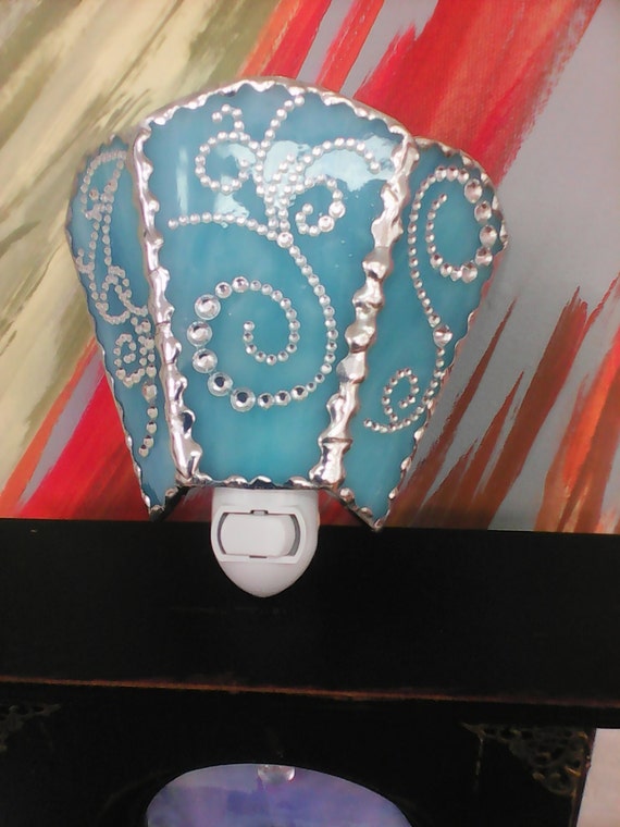 night light plug in stained glass aqua stained glass handmade