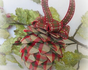 Ribbon Pinecone Christmas Ornament handmade Christmas ornament