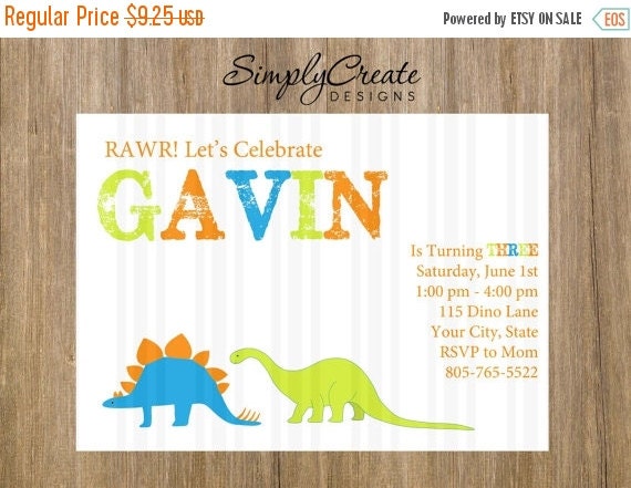 SALE Dinosaur Birthday Invitation 5x7 DIGITAL file Dinosaur Theme Il_570xn