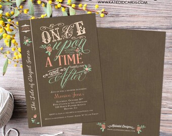 Once upon a time storybook baby shower invitation baby girl shower book cover bridal shower diaper shower item 1379 rustic chic invitations