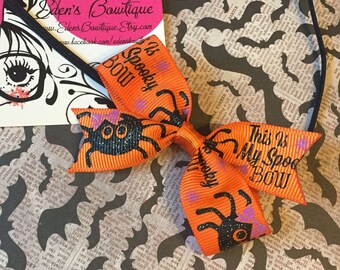 Spooky Spider Bow, Orange Halloween Hair Bows, Headbands or Clips, Halloween Bows, Simple Bow Headbands, Fall Hair Bows, Simple Fall Bow