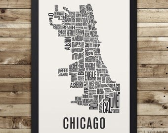 CHICAGO Neighborhood Typography City Map Print