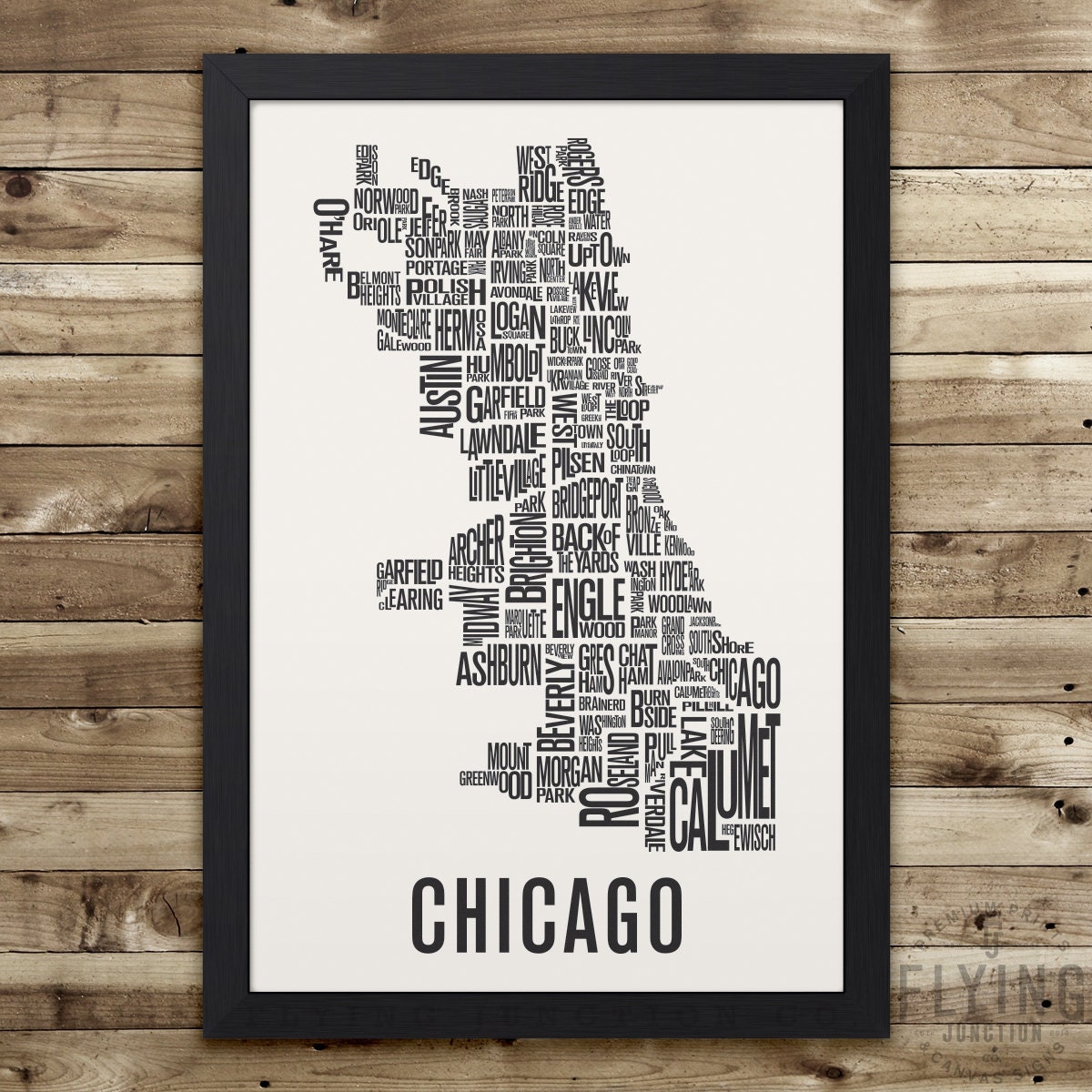CHICAGO Neighborhood Typography City Map Print