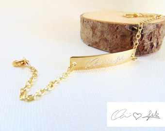 Actual handwriting Bracelet, Signature Bar bracelet, personalized handwritten bracelet, customized 16k gold hand writing engraved bracelet.