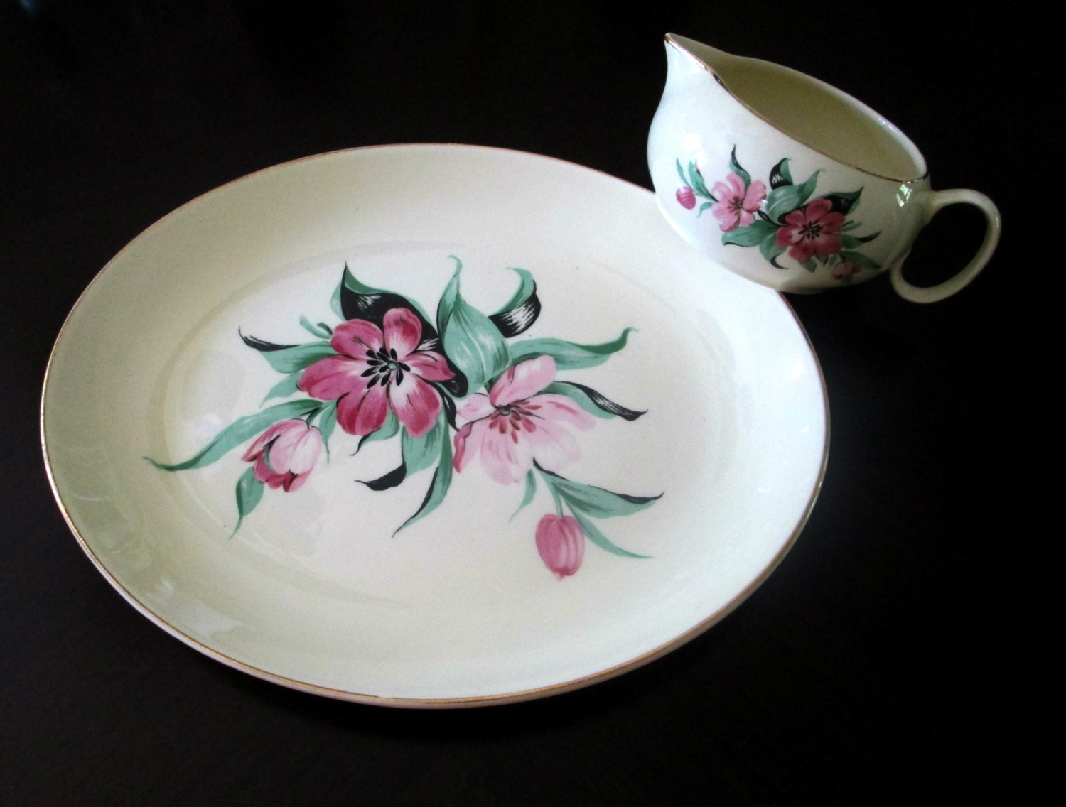 Oval Platter Gravy Boat Serving Set W.S. China Vintage