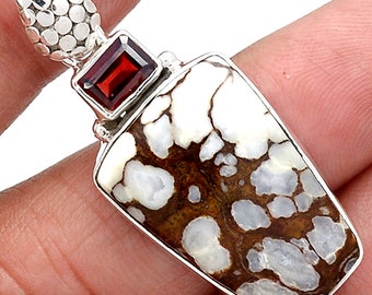 Wild Horse Magnesite & Garnet Sterling Silver Pendant.