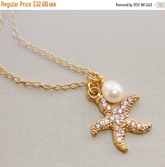 SALE Golden Paved Starfish & Pearl by hangingbyathread1 on Etsy