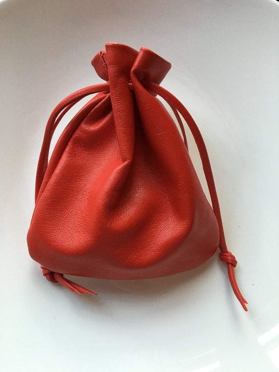 Leather Drawstring Pouch Bag Women's Leather Bag Red