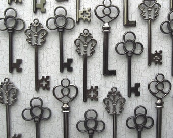 The Antero Collection - Skeleton Key Assortment in Gunmetal Black - Set of 30 Keys - Three Styles
