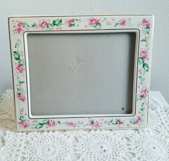 Items similar to Hand Painted Ceramic Frame, Flowers Photo Frame