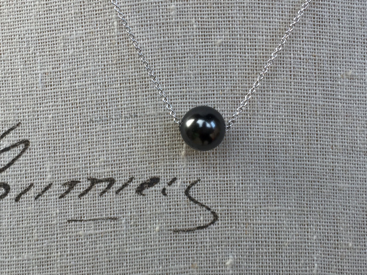 With or without bridesmaid card floating pearl necklace in black pearl perfect for your bridesmaid gift