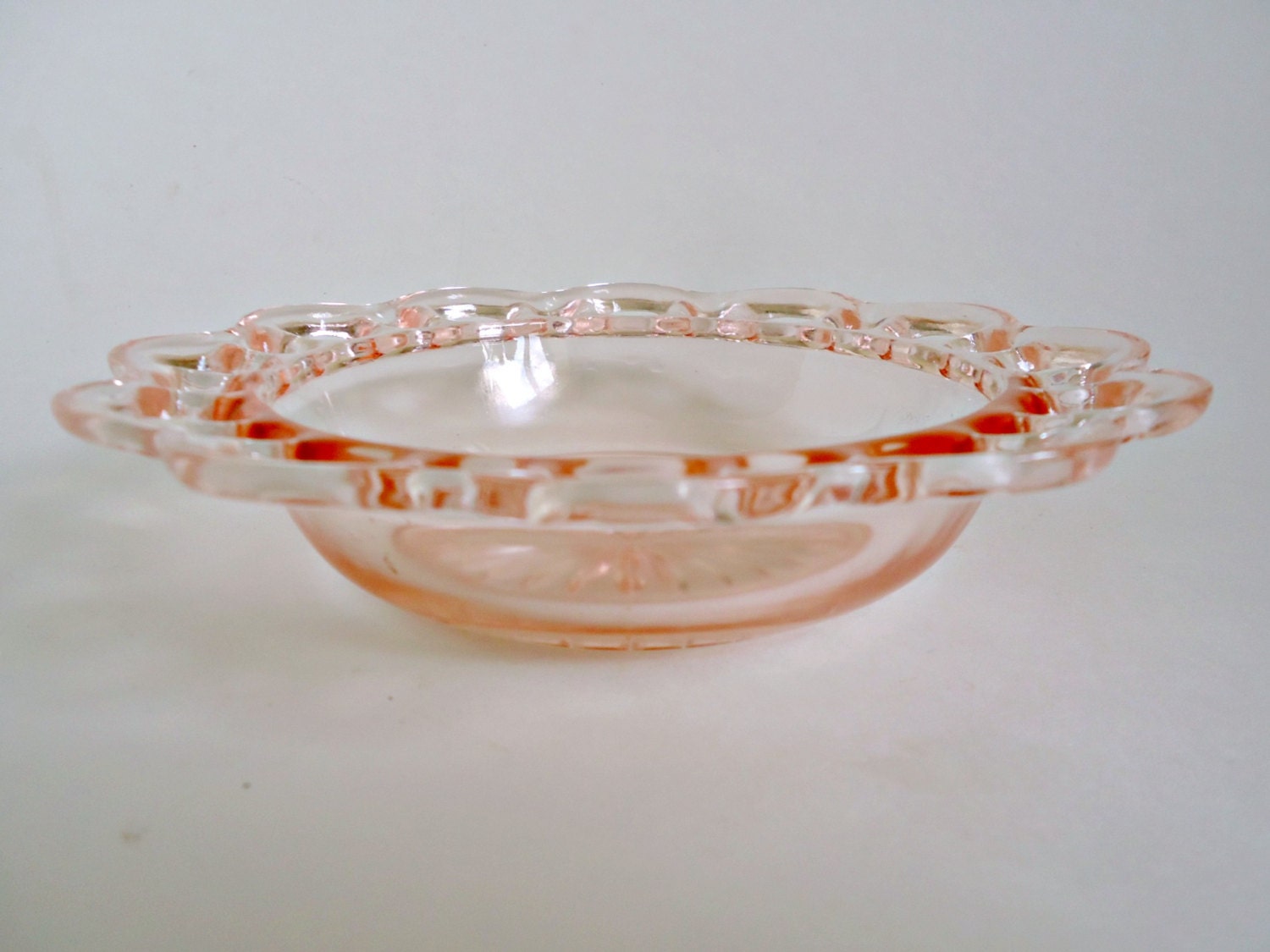 3 Pink Depression Glass Cereal Bowls Open Lace Old Colony