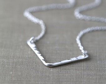 Sterling Silver Chevron Necklace, Gift for Women, Modern Minimal Hammered Silver Jewelry - Everyday Jewelry by Burnish