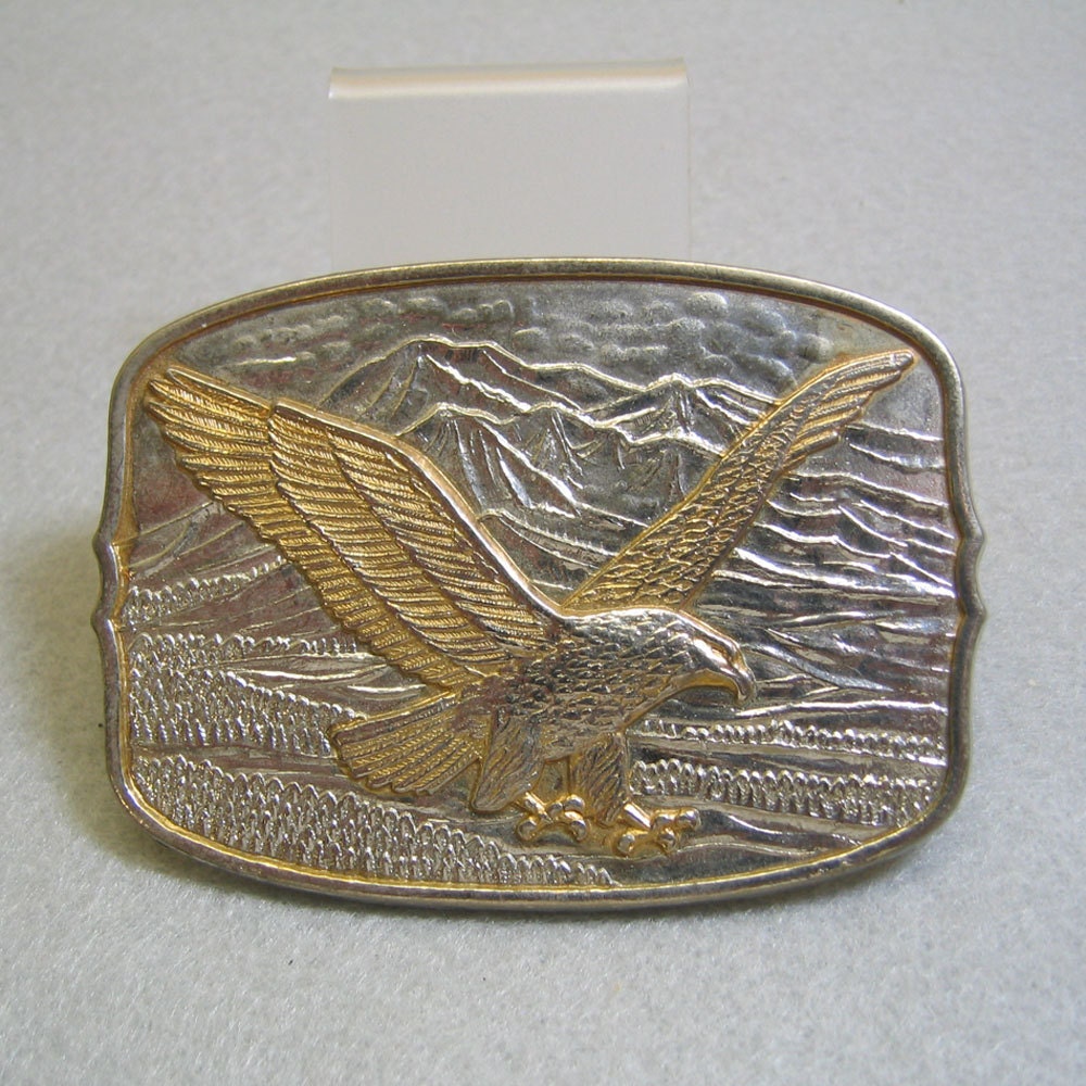 Silver and Gold Eagle Belt Buckle Vintage Silvered Metal