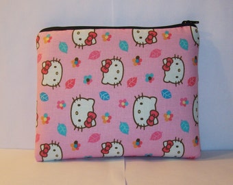Padded Pipe Pouch, Glass Pipe Case, XL Pipe Bag, Hello Kitty Bag, Pink Leaves Bag, Cute Pouch, Gadget Bag, Smoke Pouch, 7.5" x 6" - X LARGE