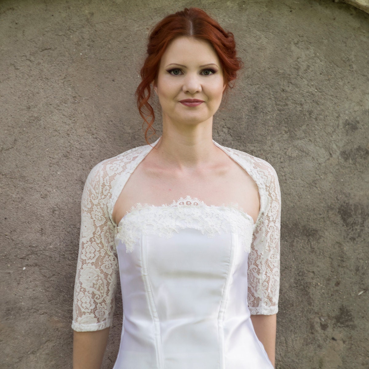 White lace shrug antique white bridal cover up lace