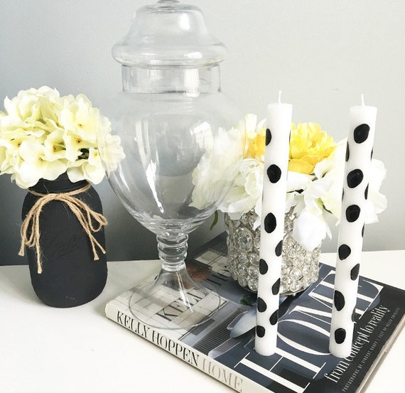 A Pair of Polka dot Candle Black and White Candle by HomeStylin