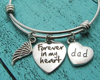 memorial gift dad, loss of father, sympathy gift father, forever in my heart memorial bracelet, in loving memory dad, remembrance jewelry