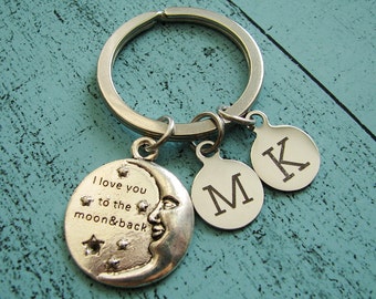valentines day gift for him husband boyfriend, personalized gift for dad father, I love you to the moon and back keychain, romantic gift her