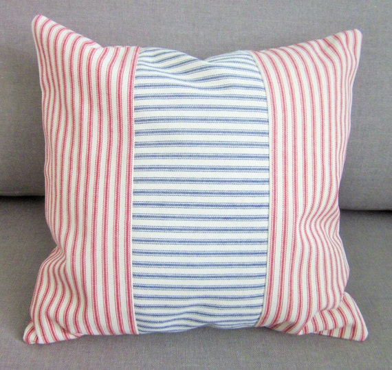 Red and Blue Ticking Pillow Cover Decorative Pillow Various