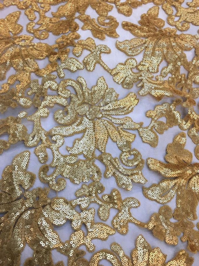 Sequin Lace fabric GOLD Beyonce Floral Fashion by ...