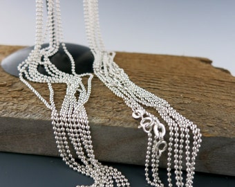 Sterling Silver 1.5mm Ball Chain Necklace, Spring Ring Clasp, 16", 18" or 20" Your Choice