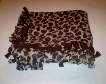 Fleece Blanket, Hand tied, warm, winter Throw Leopard Small