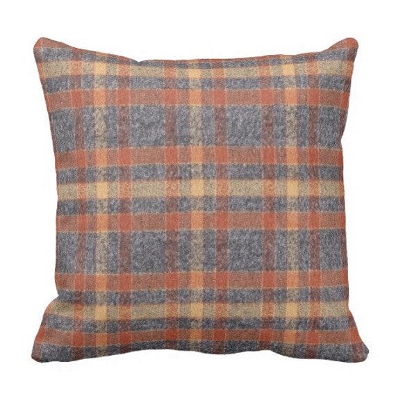 Items similar to orange plaid flannel pillows, orange grey ...