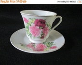 SALE 30% OFF Cup and Saucer, Vintage, Made in China, Pink and Red Roses on White, Gold Rimmed Teacup SALE 30% OFF Cup and Saucer, Vintage, Made in China, Pink and Red Roses on White, Gold Rimmed Teacup