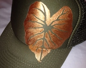 Olive trucker with hand painted goldy Kalo