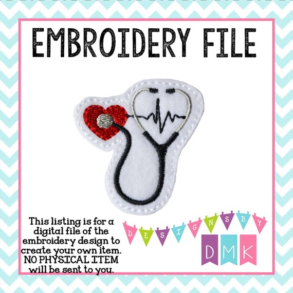 In The Hoop Stethoscope on Heart with EKG Feltie Embroidery