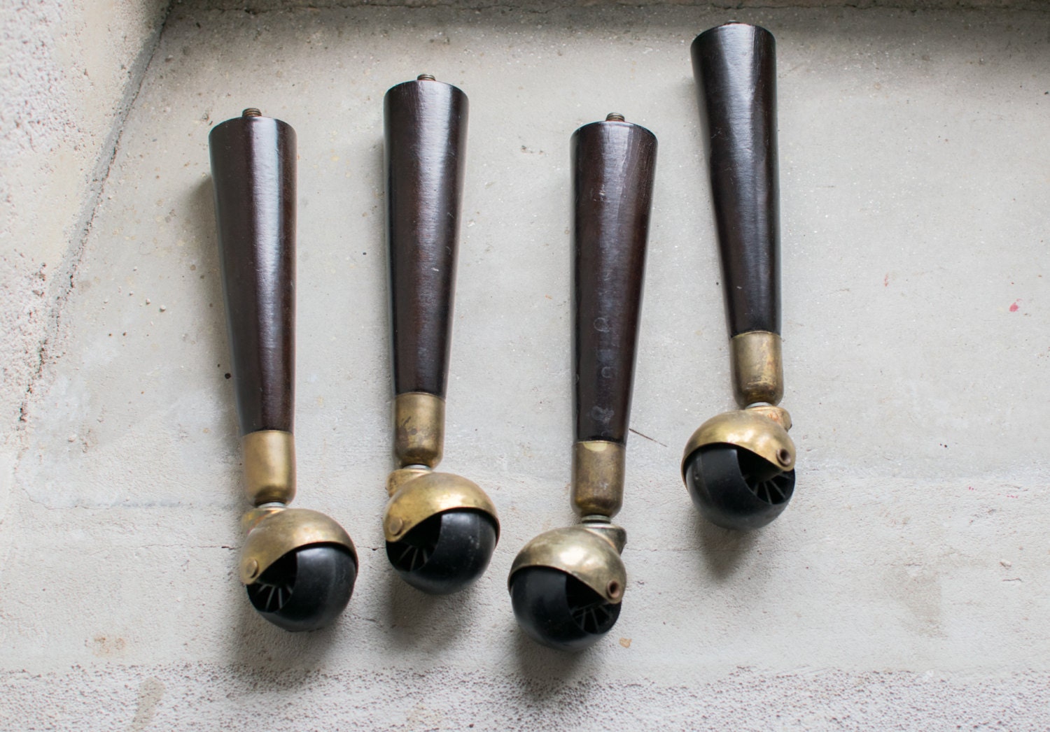 Vintage Mid Century Furniture Legs // Wood and Metal Swivel