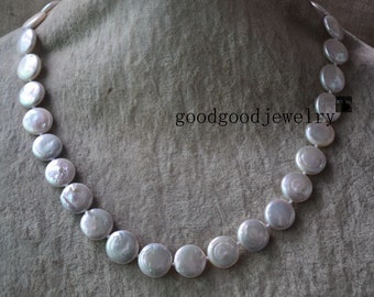 round Coin Pearl necklace,18 Inches 12-12.5 mm ivory Coin Pearl Necklace,Wedding Pearl Necklaces,bridesmaid necklace, white pearl necklace