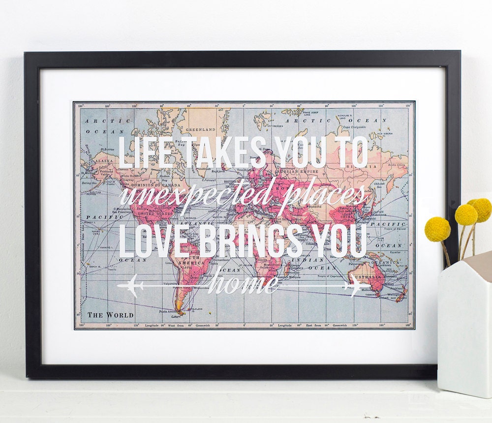 World Map Print Travel Poster Map Quote Wanderlust Poster