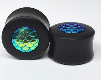 Ebony Mermaid Scale Organic wood Plug Custom Girly ear plugs gauges