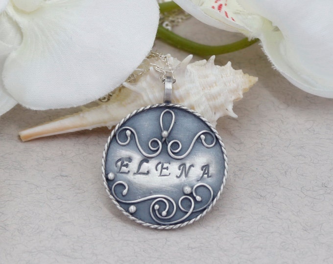 Name Pendant Disk Necklace Hand Stamped Jewelry Personalized Gift Personalized Jewelry Initial Necklace Initial Disk Sterling Silver