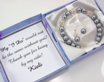 Bridesmaid Gift, Pearl bracelet and earrings set, bridesmaid Bracelet Earrings note-card Wedding Jewelry, Pearl Bracelet, pearl Earrings