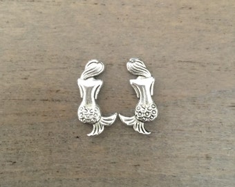 Mermaid stud earrings, Silver stud earrings, mermaid jewelry