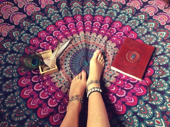 PURPLE PEACOCK THROW - Mandala Wall Hanging - Bohemian Throw - Bed Sheet - Hippie Blanket - Beach Towel - Shabby Chic - Mandala - Homeware