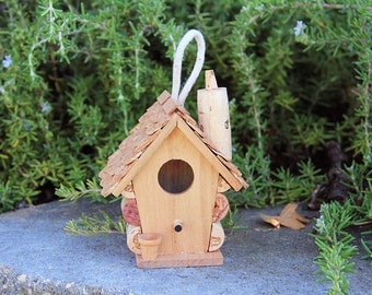 Small hanging birdhouse, wine cork art